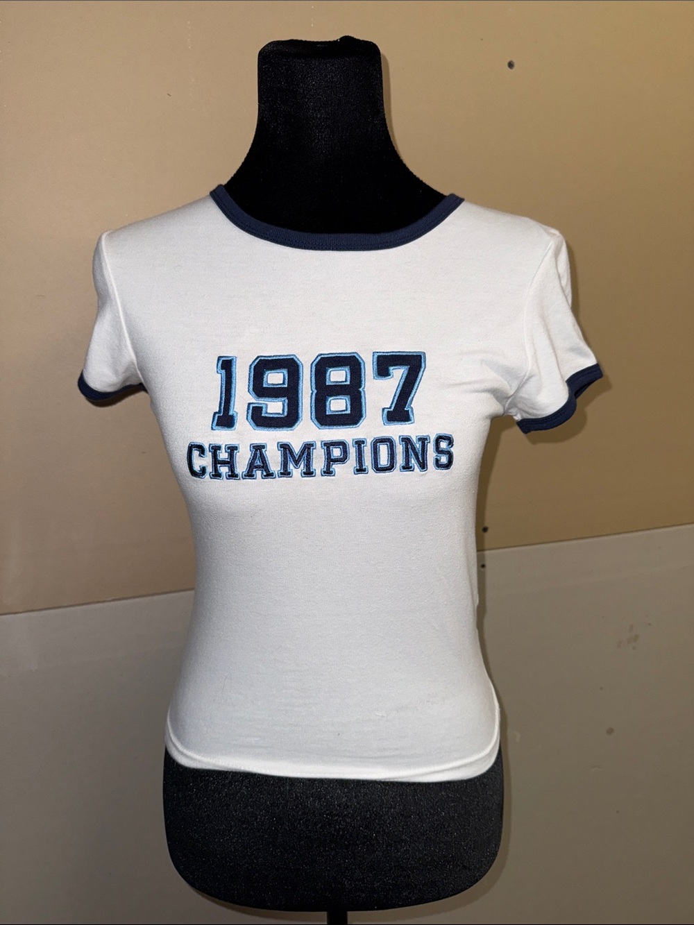 White '1987 Champions' Short Sleeve Ringer Tee